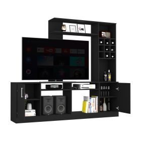 Entertainment Center for TV´s up 78", Double Door Cabinet, Storage Spaces, Six External Shelves, Black