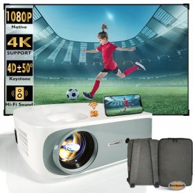 4K True 1080P High-definition Projector C55 White US (Color: White)