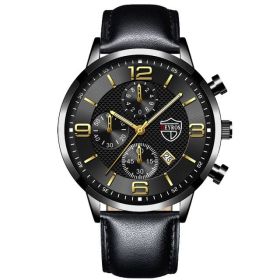 Luxury Mens Watches Stainless Steel Quartz Male Wristwatch Male Sport Leather Watch Calendar Luminous Men Clock relogio masculin (Color: Leather Black Gold, Ships From: China)