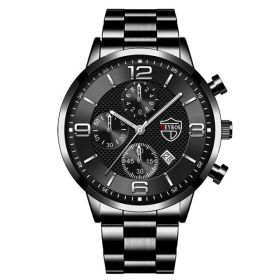 Luxury Mens Watches Stainless Steel Quartz Male Wristwatch Male Sport Leather Watch Calendar Luminous Men Clock relogio masculin (Color: Steel Black Silver, Ships From: China)
