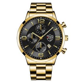 Luxury Mens Watches Stainless Steel Quartz Male Wristwatch Male Sport Leather Watch Calendar Luminous Men Clock relogio masculin (Color: Steel Gold Black, Ships From: China)