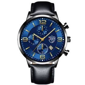 Luxury Mens Watches Stainless Steel Quartz Male Wristwatch Male Sport Leather Watch Calendar Luminous Men Clock relogio masculin (Color: Leather Black Blue, Ships From: China)