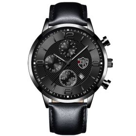 Luxury Mens Watches Stainless Steel Quartz Male Wristwatch Male Sport Leather Watch Calendar Luminous Men Clock relogio masculin (Color: Leather Black Black, Ships From: China)