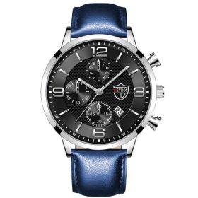 Luxury Mens Watches Stainless Steel Quartz Male Wristwatch Male Sport Leather Watch Calendar Luminous Men Clock relogio masculin (Color: Leather Silver Black, Ships From: China)