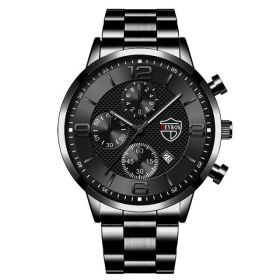 Luxury Mens Watches Stainless Steel Quartz Male Wristwatch Male Sport Leather Watch Calendar Luminous Men Clock relogio masculin (Color: Steel Black Black, Ships From: China)