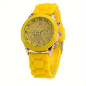 Simple Silicone Casual Quartz Watch Women Crystal Silicone Watches Wrist Watch (Color: Yellow)