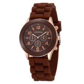 Simple Silicone Casual Quartz Watch Women Crystal Silicone Watches Wrist Watch (Color: brown)
