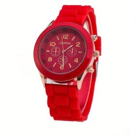 Simple Silicone Casual Quartz Watch Women Crystal Silicone Watches Wrist Watch (Color: Red)