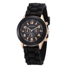 Simple Silicone Casual Quartz Watch Women Crystal Silicone Watches Wrist Watch (Color: Black)