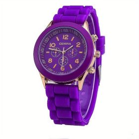 Simple Silicone Casual Quartz Watch Women Crystal Silicone Watches Wrist Watch (Color: Purple)