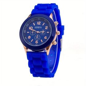 Simple Silicone Casual Quartz Watch Women Crystal Silicone Watches Wrist Watch (Color: Deep Blue)