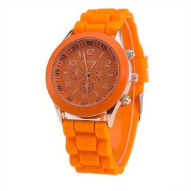 Simple Silicone Casual Quartz Watch Women Crystal Silicone Watches Wrist Watch (Color: Orange)