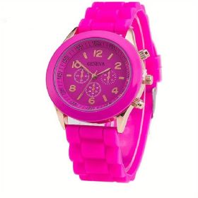 Simple Silicone Casual Quartz Watch Women Crystal Silicone Watches Wrist Watch (Color: Rose Red)