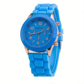 Simple Silicone Casual Quartz Watch Women Crystal Silicone Watches Wrist Watch (Color: Sky Blue)