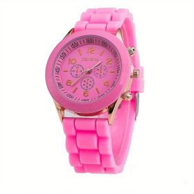 Simple Silicone Casual Quartz Watch Women Crystal Silicone Watches Wrist Watch (Color: Pink)