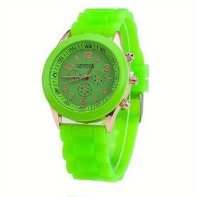 Simple Silicone Casual Quartz Watch Women Crystal Silicone Watches Wrist Watch (Color: Fluorescent Green)
