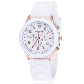 Simple Silicone Casual Quartz Watch Women Crystal Silicone Watches Wrist Watch (Color: White)