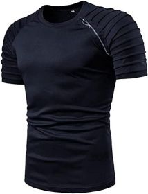 Men's Casual Shirt Short Sleeve Crewneck T Shirt Athletic Running Sport Gym Mens T Shirts (Color: Navy, size: M)