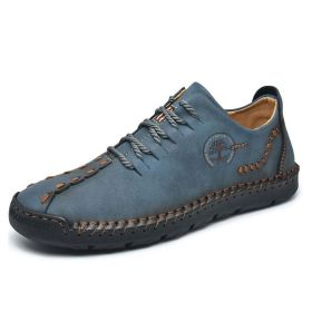 Handmade Leather Casual Men Shoes Design Sneakers Man Comfortable Leather Shoes Men Loafers Hot Sale Moccasins Driving Shoe (Color: Blue, Shoe Size: 12)