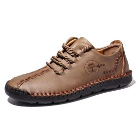 Handmade Leather Casual Men Shoes Design Sneakers Man Comfortable Leather Shoes Men Loafers Hot Sale Moccasins Driving Shoe (Color: Khaki, Shoe Size: 10.5)