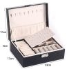 Two-Layer Leather Jewelry Box Organizer Earrings Rings Necklace Storage Case with Lock Women Girls Gift
