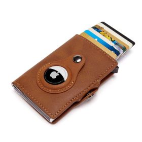 Airtag Men's Wallet New Metal Aluminum Box Case Rfid Anti-theft Swipe Credit Card Holder Genuine Leather Short Zipper Coin Purse (Color: YM067-Apricot)