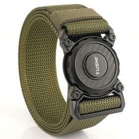 New quick release button tactical nylon belt; working clothes; outdoor training belt; casual men's belt; wholesale by manufacturers (Length (CM): 125cm, Colour: Lock edge -- military green)