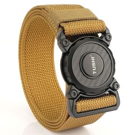 New quick release button tactical nylon belt; working clothes; outdoor training belt; casual men's belt; wholesale by manufacturers (Length (CM): 125cm, Colour: Lock edge -- wolf brown)