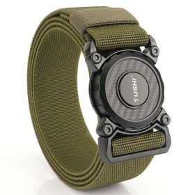 New quick release button tactical nylon belt; working clothes; outdoor training belt; casual men's belt; wholesale by manufacturers (Length (CM): 125cm, Colour: Elastic force -- military green)