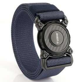 New quick release button tactical nylon belt; working clothes; outdoor training belt; casual men's belt; wholesale by manufacturers (Length (CM): 125cm, Colour: Lock edge -- precious blue)