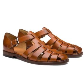Men's Sport Sandals Closed Toe Outdoor Handmade Leather Sandal (Color: brown, size: 41)