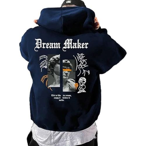 Men's Oversized Graphic Hooded Sweatshirt Letter Figure Print Hoodie Pullover Top