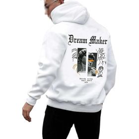 Men's Oversized Graphic Hooded Sweatshirt Letter Figure Print Hoodie Pullover Top (Color: White, size: M)