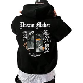 Men's Oversized Graphic Hooded Sweatshirt Letter Figure Print Hoodie Pullover Top (Color: Black, size: XL)