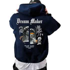 Men's Oversized Graphic Hooded Sweatshirt Letter Figure Print Hoodie Pullover Top (Color: Blue, size: XL)
