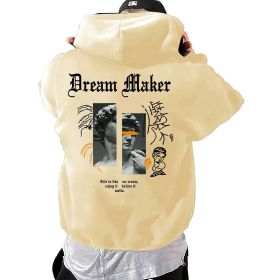 Men's Oversized Graphic Hooded Sweatshirt Letter Figure Print Hoodie Pullover Top (Color: Khaki, size: XL)