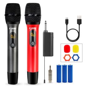 5 Core Wireless Microphones Pair UHF Professional Handheld Microfonos Inalambricos Dual Cordless Mic System for Karaoke Singing Wedding DJ Party Speec (Color: WM UHF 02-RED+GRAY)