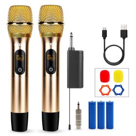 5 Core Wireless Microphones Pair UHF Professional Handheld Microfonos Inalambricos Dual Cordless Mic System for Karaoke Singing Wedding DJ Party Speec (Color: WM UHF 02-GLD)