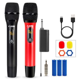 5 Core Wireless Microphones Pair UHF Professional Handheld Microfonos Inalambricos Dual Cordless Mic System for Karaoke Singing Wedding DJ Party Speec (Color: WM UHF 02-RED+BLK)