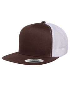 Yupoong 6006 Adult 5-Panel Classic Trucker Cap (Color: BROWN/ WHITE, size: OS)