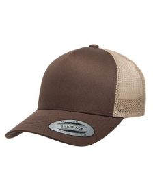 Yupoong 6506 Adult 5-Panel Retro Trucker Cap (Color: BROWN/ KHAKI, size: OS)