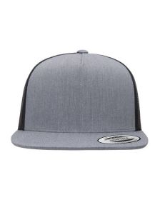 Yupoong 6006 Adult 5-Panel Classic Trucker Cap (Color: HEATHER/ BLACK, size: OS)
