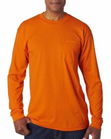Bayside BA1730 Adult Long-Sleeve T-Shirt with Pocket (Color: BRIGHT ORANGE, size: S)