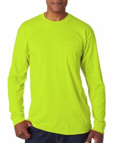 Bayside BA1730 Adult Long-Sleeve T-Shirt with Pocket (Color: LIME GREEN, size: S)
