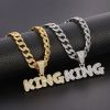Hip Hop Diamond King Letter Pendant Necklace Cuban Chain Men Rapper Jewelry Accessories