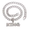 Hip Hop Diamond King Letter Pendant Necklace Cuban Chain Men Rapper Jewelry Accessories